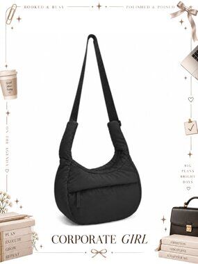 Lightweight Nylon Puffer Crossbody Bag Slouchy Crescent Sling Purse
